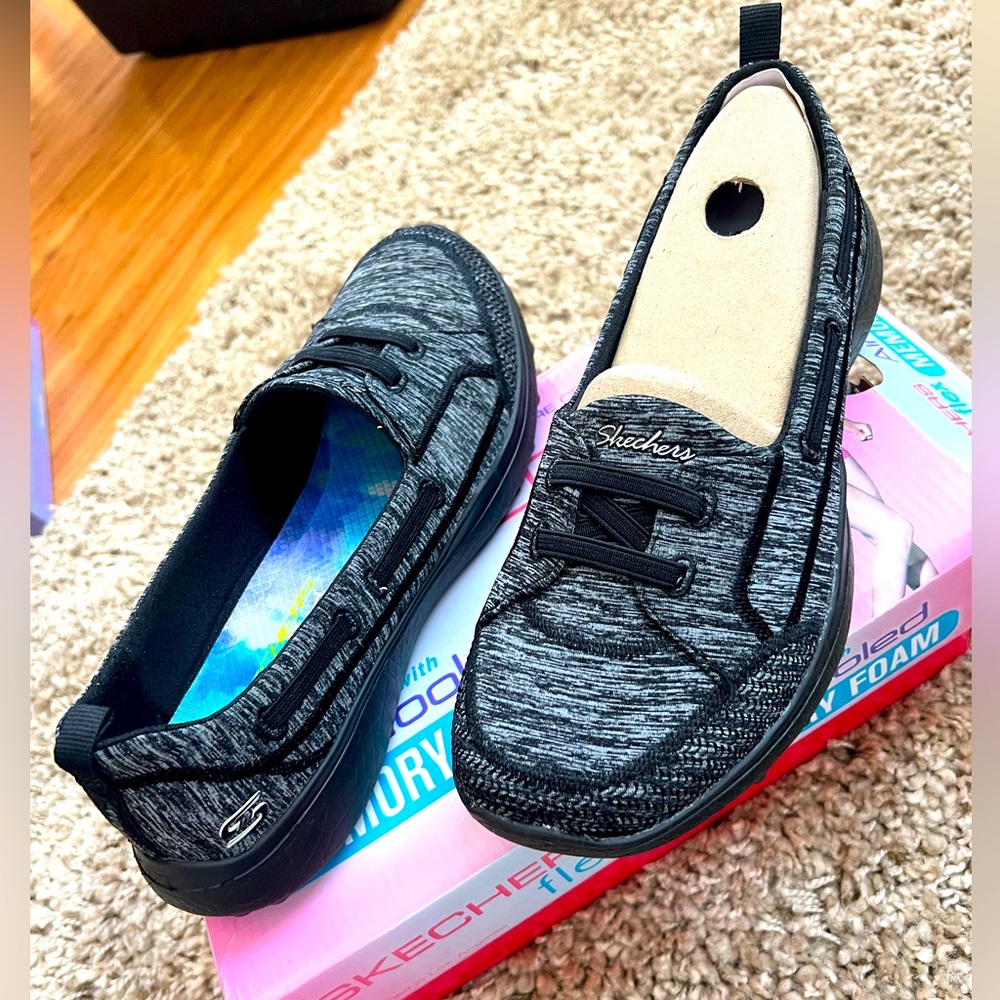 Skechers Flex Air-Cooled Memory Foam Slip-On Shoes Womens 7.5 Black Gray N